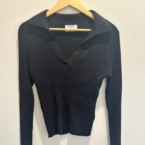 Old Navy black Ribbed V Neck Collared sweater
